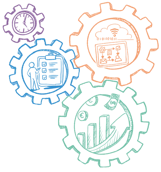 Illustration Engrenage sur la méthode d'optimisation sur le digital factory